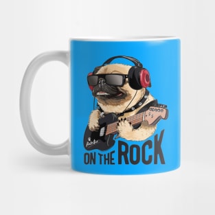 Pug dog on headphone playing guitar Mug